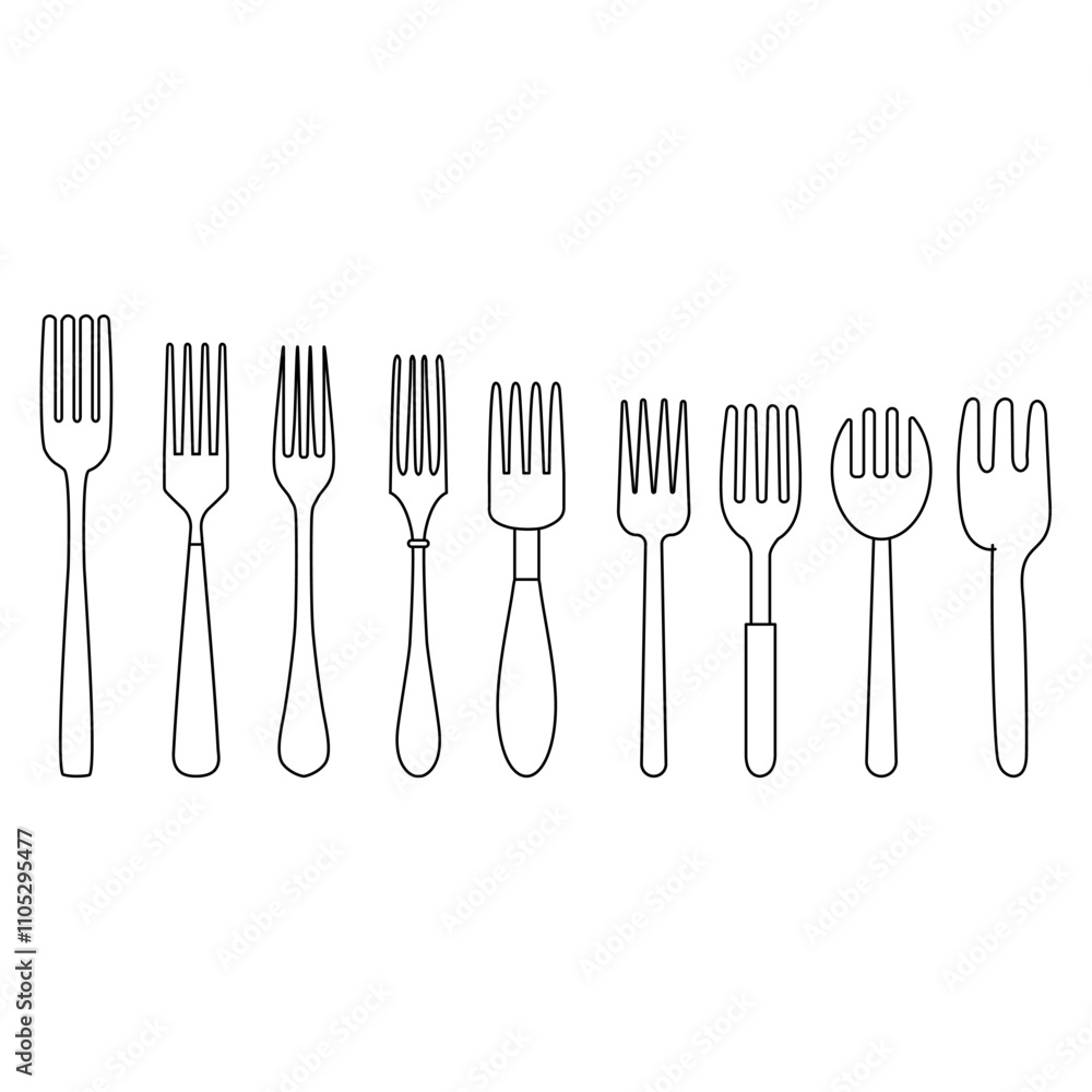 Fork icon vector set. Cutlery illustration sign collection. Restaurant symbol. Food logo. Fork icon vector set. Cutlery illustration sign collection. Restaurant symbol. Food logo.