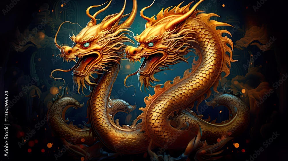 Chinese new year dragon and Happy new year Golden traditional chinese dragon background Chinese new year dragon and Happy new year Golden traditional chinese dragon background