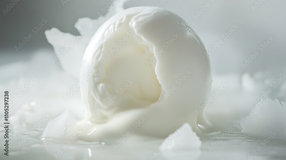 Melted creamy white sphere on ice Melted creamy white sphere on ice