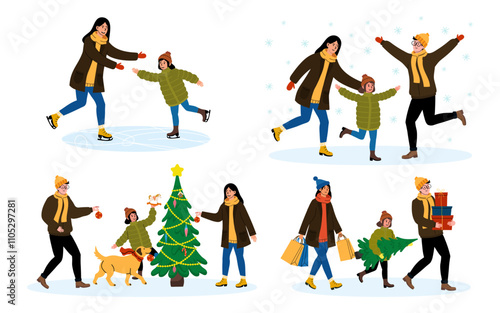 Family enjoys winter activities and celebrates holiday traditions together
