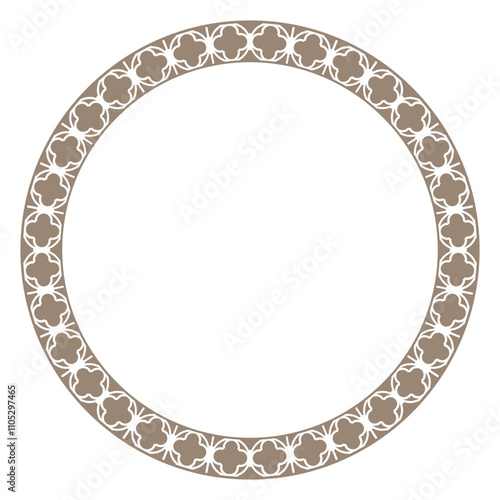 Round gold decorative luxury frame, seamless arabic, andalusian, oriental, authentic arabian style. Gold andalusian, islamic, geometric style with seamless border. Design plate, ceramic, printing