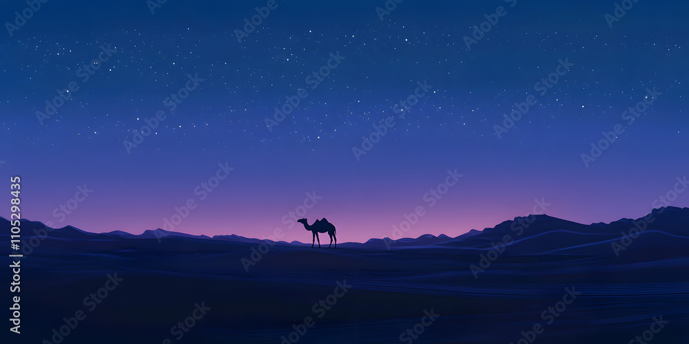 Solitary Camel Under a Starry Desert Night Solitary Camel Under a Starry Desert Night