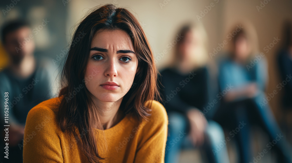 Obraz premium Portrait of a woman feeling sad in a support group