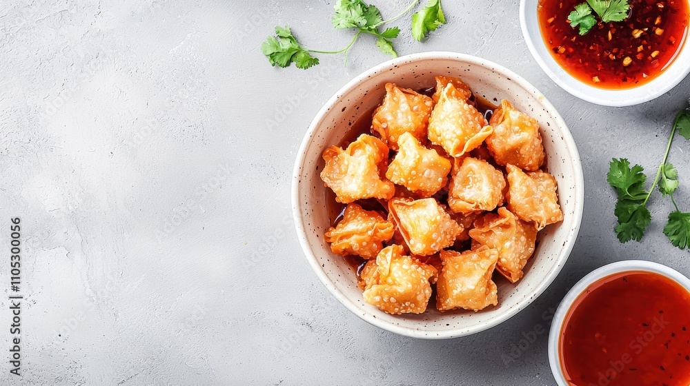 Fried dumplings asian cuisine food photography indoor table setting top-down view culinary delight Fried dumplings asian cuisine food photography indoor table setting top-down view culinary delight