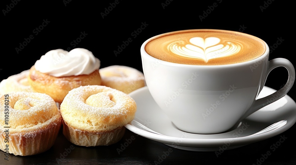 Latte Art Coffee with Sweet Pastries and Whipped Cream Latte Art Coffee with Sweet Pastries and Whipped Cream