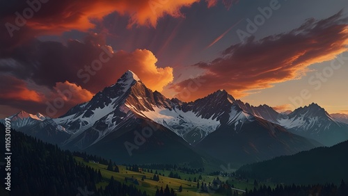 Epic mountain sunset in the alps Generative AI