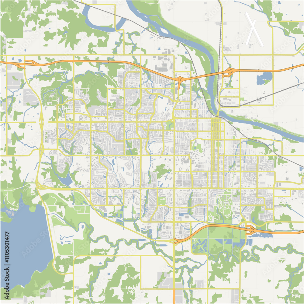 Fototapeta premium Map of Lawrence in Kansas in a normal road map style. Contains layered vector with roads water, parks, etc.