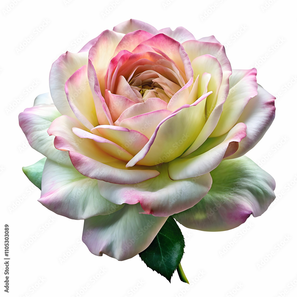 blooming rose with green white and pink blooming rose with green white and pink