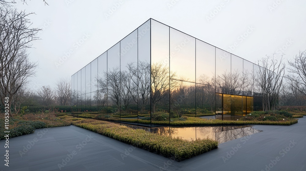 Mirrored Pavilion in Serene Landscape Mirrored Pavilion in Serene Landscape