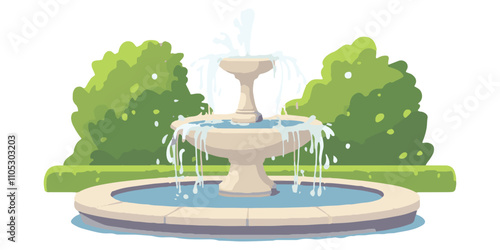 A simple fountain in the park, vector illustration with a white background.