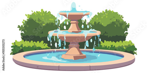 A simple fountain in the park, vector illustration with a white background.