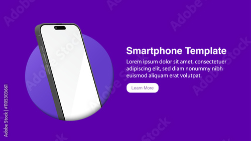 Black Realistic Smartphone Vector Mockup in Circle: 3D Mobile Phone with Blank Screen on Gradient Background. Vector.