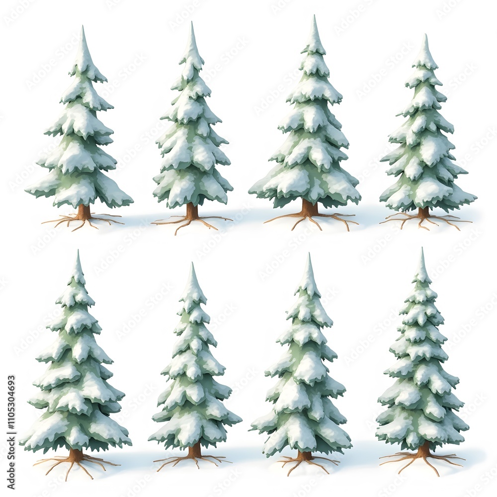 Obraz premium Beautiful Christmas Trees with Snow and Festive Decorations