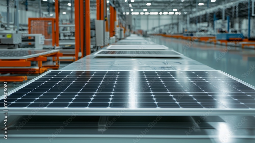 Fototapeta premium Solar Panel Factory Production Line