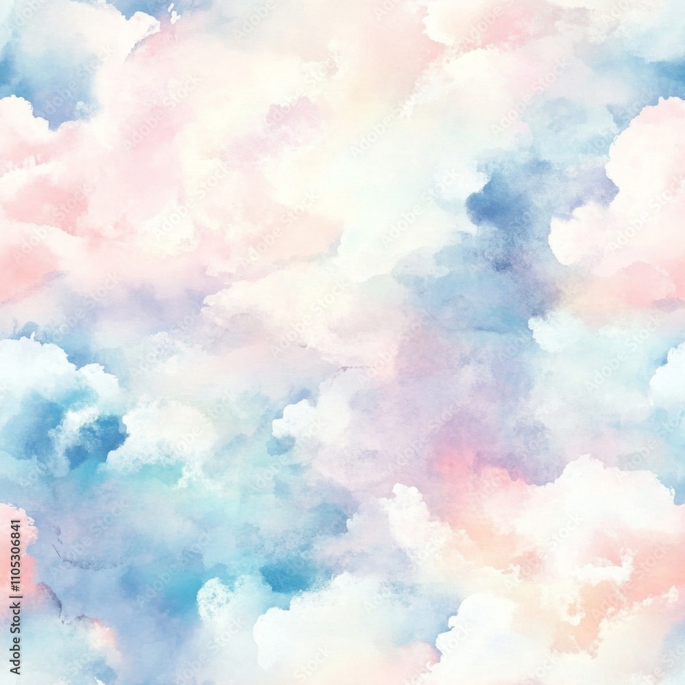Fototapeta premium Pastel Watercolor Sky Clouds Seamless Pattern