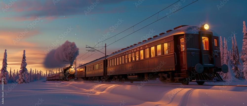 Winter train journey snowy forest scenic photography tranquil landscape side view adventure in nature Winter train journey snowy forest scenic photography tranquil landscape side view adventure in nature