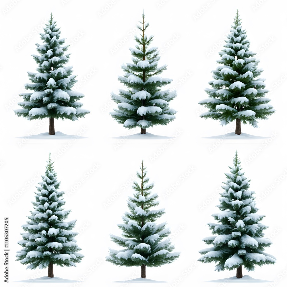 Obraz premium Beautiful Christmas Trees with Snow and Festive Decorations
