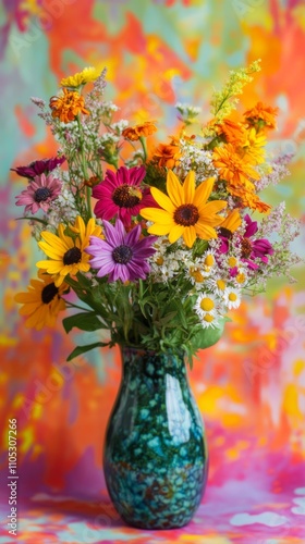 Wallpaper Mural Vibrant Wildflowers in a Vase Against a Colorful Backdrop, Perfect for Spring or Summer Decor Inspiration Generative AI Torontodigital.ca