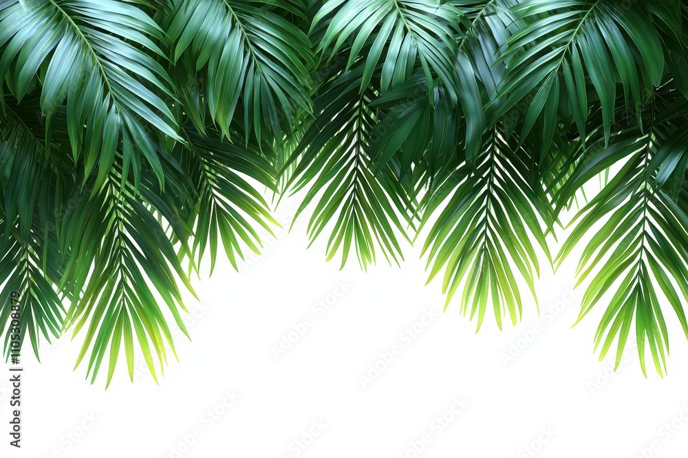 Lush Green Palm Leaves on a White Background With Copy Space Lush Green Palm Leaves on a White Background With Copy Space
