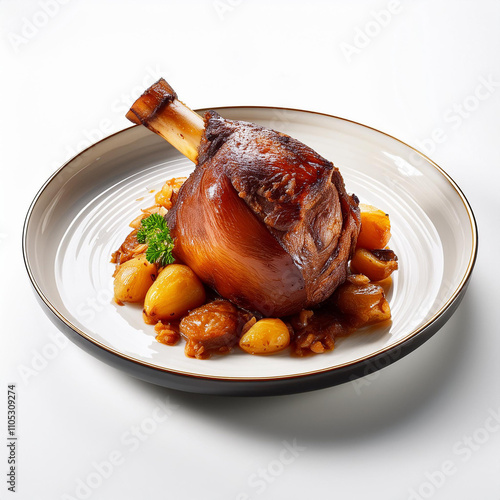 jarret de porc , aliment, viande, isolé, blanc, porc, cuisiné, repas, frire, grillé, rôti, délicieux, brun, fumé, délicieux, gros plan, bon vivant, barbecue, côtes, boeuf, bacon, diners, rôti photo