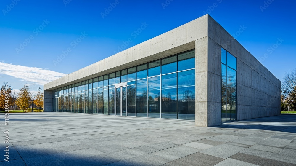 Obraz premium Sleek architectural structure featuring large glass windows.