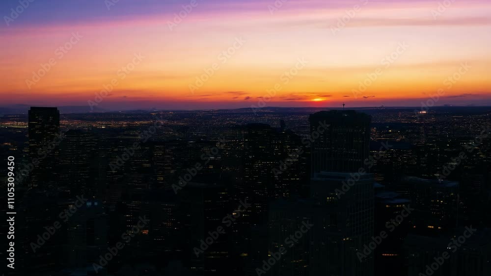 Majestic cityscape transition from twilight to nightfall with vibrant skyline Majestic cityscape transition from twilight to nightfall with vibrant skyline