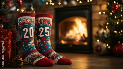 Christmas Socks Displayed By Fireplace Twenty Twenty Five photo