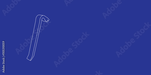 The outline of a large crowbar symbol made of white lines on the left. 3D view of the object in perspective. Vector illustration on indigo background
