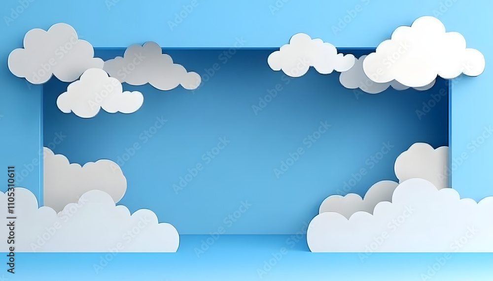 Beautiful fluffy clouds on blue sky background Vector illustration Paper cut style Beautiful fluffy clouds on blue sky background Vector illustration Paper cut style