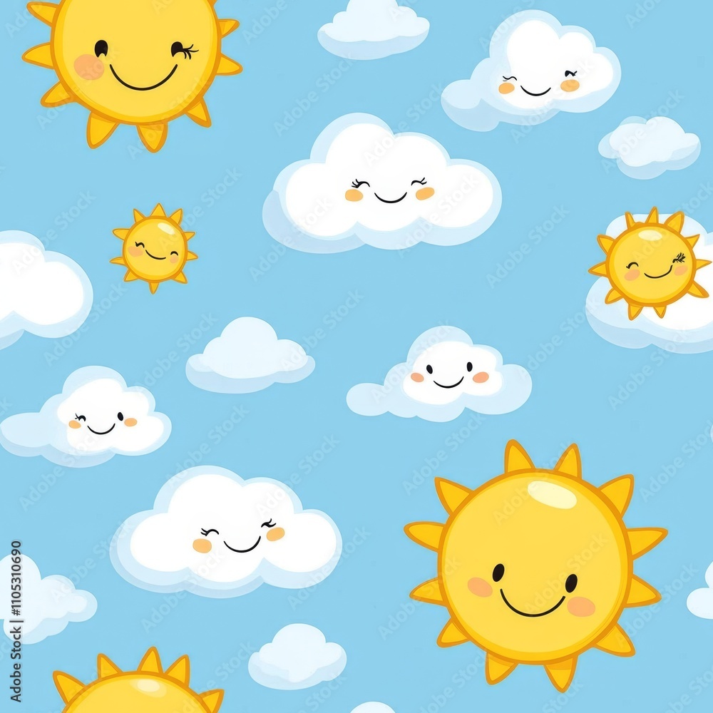 Cute Cartoon Sun and Cloud Pattern