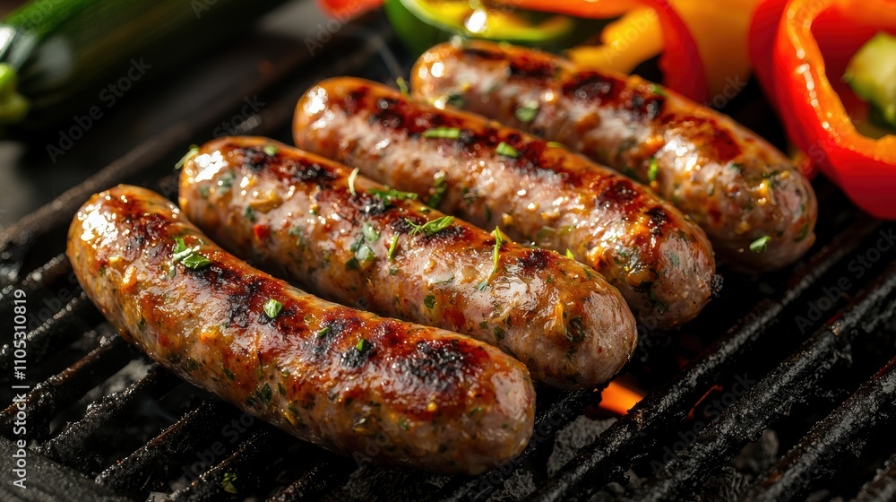 Grilling savory sausages outdoor barbecue backyard food photography summer close-up flavor Grilling savory sausages outdoor barbecue backyard food photography summer close-up flavor