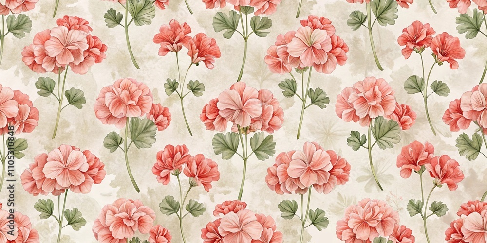 Elegant Pink Geranium Floral Pattern Design for Fabric and Wallpaper Elegant Pink Geranium Floral Pattern Design for Fabric and Wallpaper