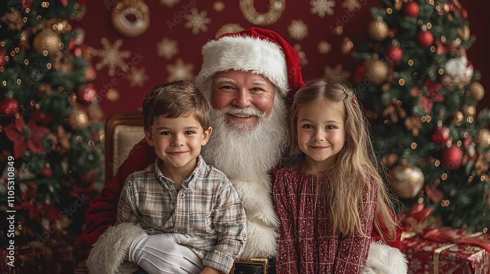 Jolly Santa Claus with Children in Festive Holiday Scene