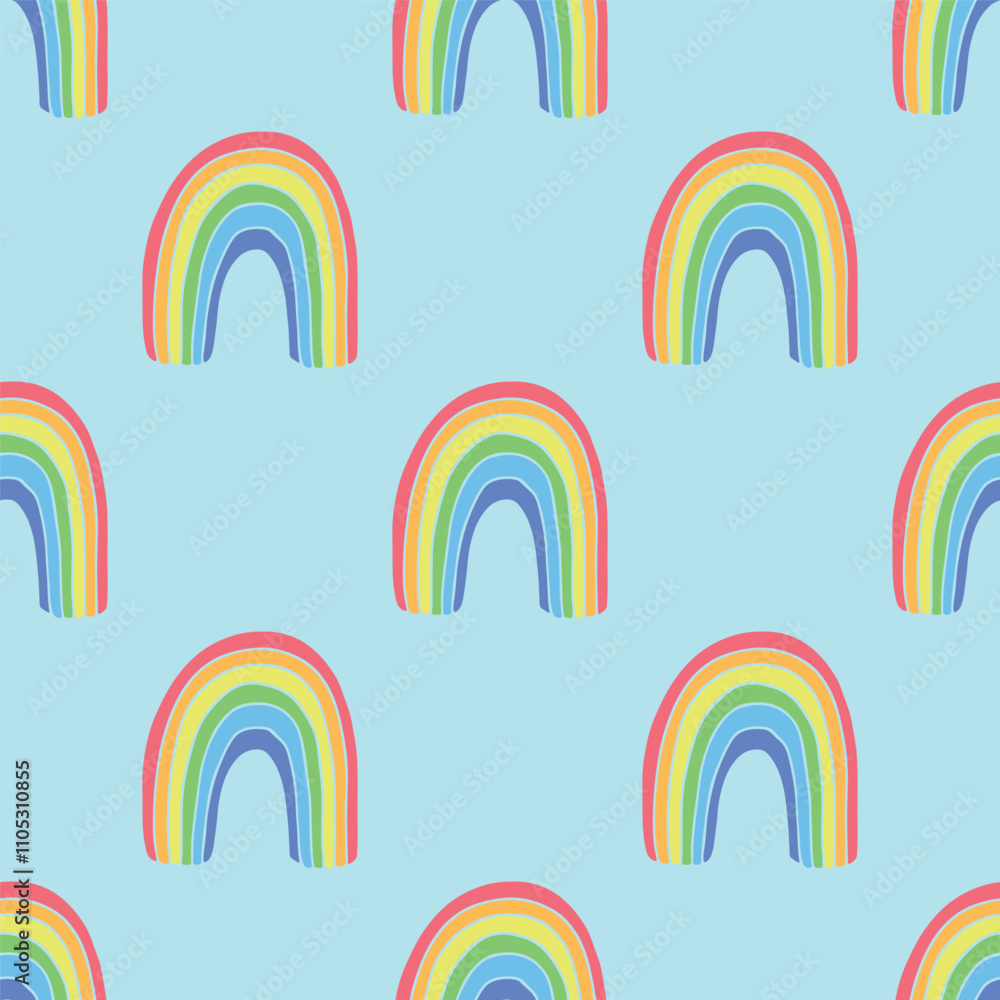 Obraz premium Seamless pattern with rainbow doodle for decorative print, wrapping paper, greeting cards, wallpaper and fabric