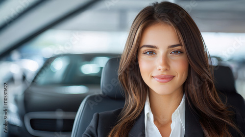 Free Download Professional young woman smiling in car dealership setting - GFXLoad