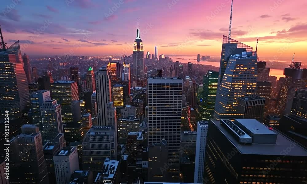 Manhattan Skyline at Sunset, Featuring the Empire State Building