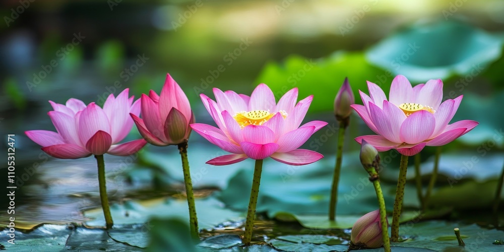 Lotus flowers in the pond are starting to bloom, creating a vibrant display of beauty. The blooming lotus flowers transform the serene pond into a picturesque scene of nature. Lotus flowers in the pond are starting to bloom, creating a vibrant display of beauty. The blooming lotus flowers transform the serene pond into a picturesque scene of nature.