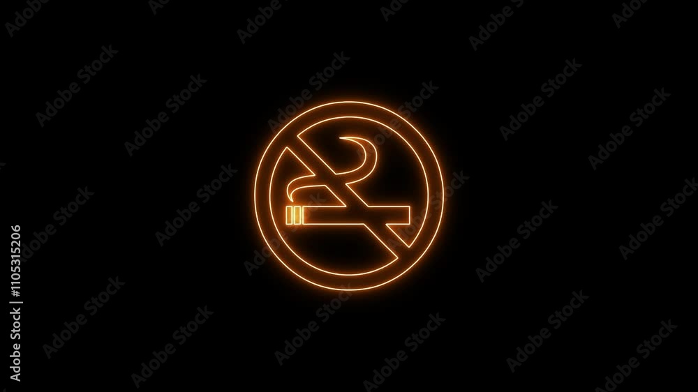 No smoking simple icon animation of neon sign .Smoking, healthcare and addiction concept. No smoking simple icon animation of neon sign .Smoking, healthcare and addiction concept.