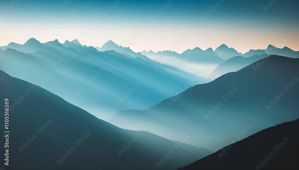 Obraz premium Peaceful panorama of mountains at sunrise