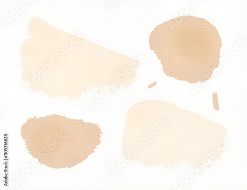 Abstract beige watercolor shapes on white background