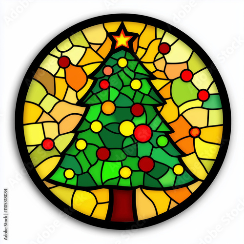 simple Christmas tree coaster vector design, made to look like stained glass, 4 colors max