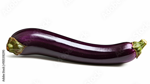 Wallpaper Mural A Single, Vibrant Purple Eggplant Isolated on a White Background, Showcasing its Smooth, Glossy Skin and Curved Shape, with a Delicate Green Stem at the Top Torontodigital.ca