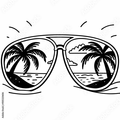 Palm Tree Reflections: Sunglasses & Ocean Waves Vector Design