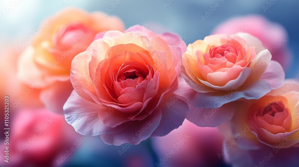 Vibrant Ethereal Rose Blooms Against Soft Gradient Background, Dreamy Whimsical Floral Concept Generative AI Vibrant Ethereal Rose Blooms Against Soft Gradient Background, Dreamy Whimsical Floral Concept Generative AI