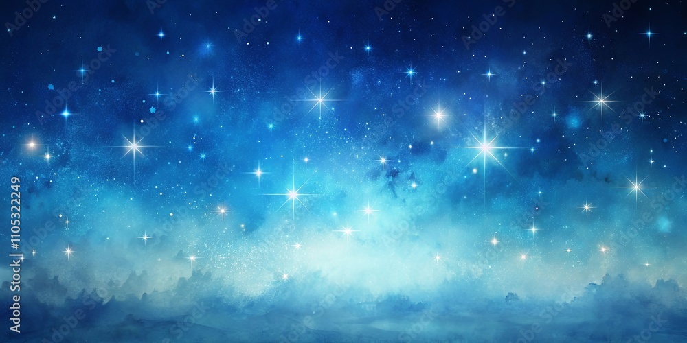 Obraz premium Celestial Night Scene A Dreamlike Landscape Under a Starlit Sky with Glowing Stars and Misty Hills
