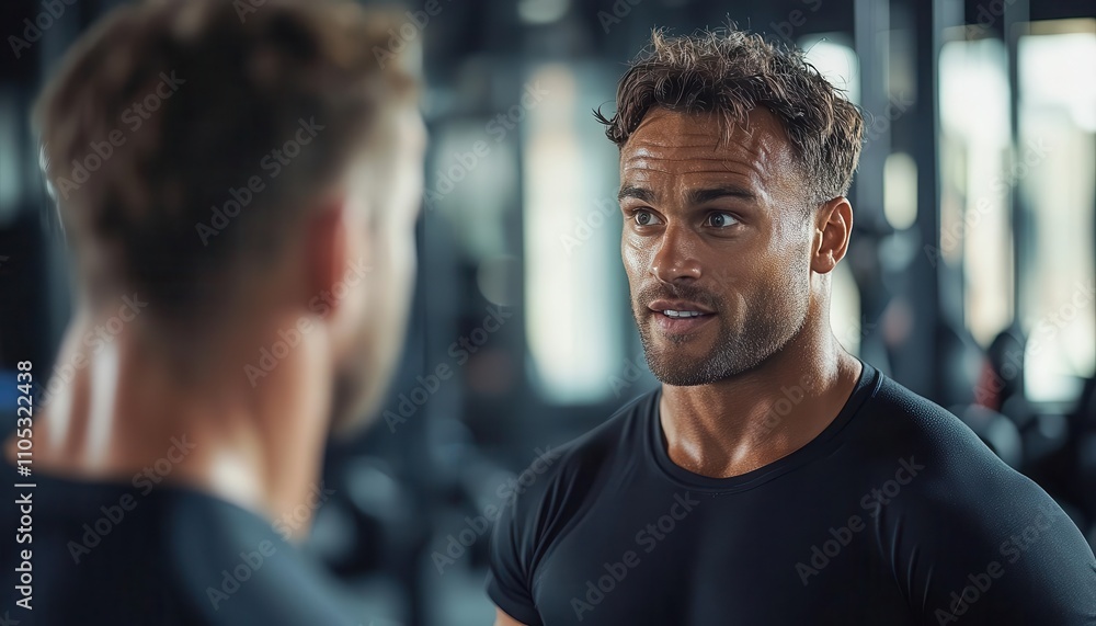 Personal trainer guiding client in gym, natural window lighting Personal trainer guiding client in gym, natural window lighting