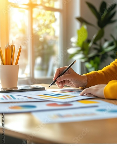 Engaging online Professional hand analyzing financial data charts ,Business analyst reviewing data charts, business analyst analyzing financial reports, business analyst working on market research