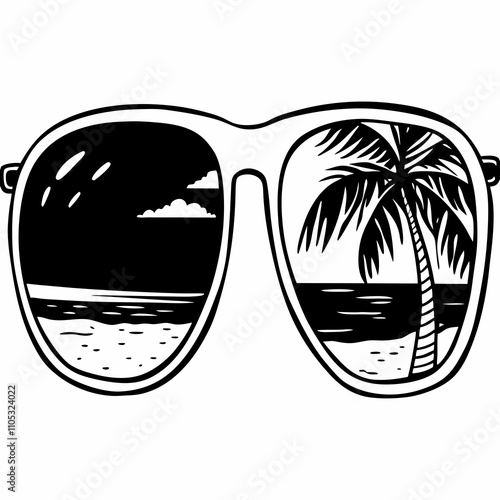 Beach Reflections: Sunglasses with Palm Tree Vector Art