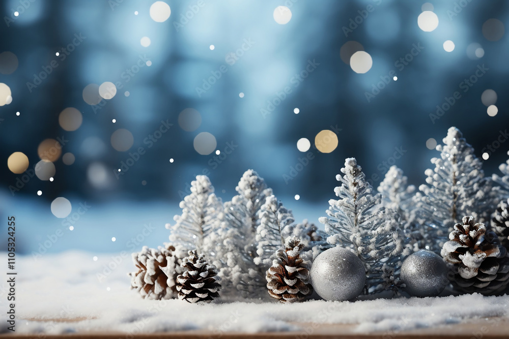 Beautiful winter background image of frozen spruce. Christmas background for winter holidays. Happy new year