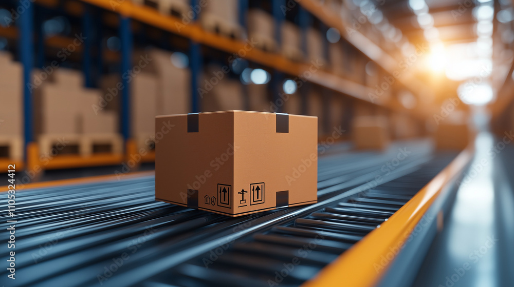 Smooth flow of inventory in a high-tech warehouse, displaying digital systems and optimized stock movement process as a concept for e-commerce online business Smooth flow of inventory in a high-tech warehouse, displaying digital systems and optimized stock movement process as a concept for e-commerce online business